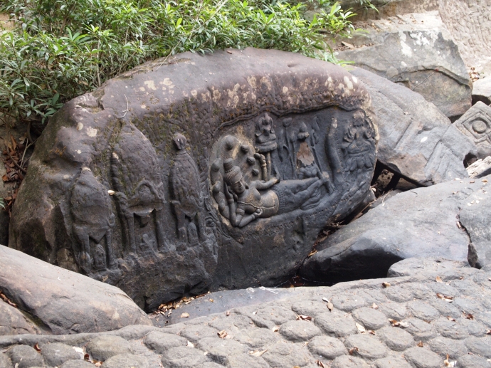 ancient carvings in the riverbed