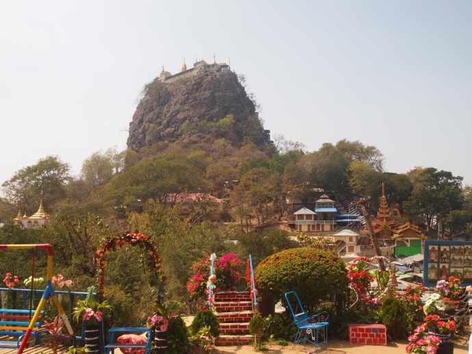 Looking back at Mt. Popa from a shrine along the way