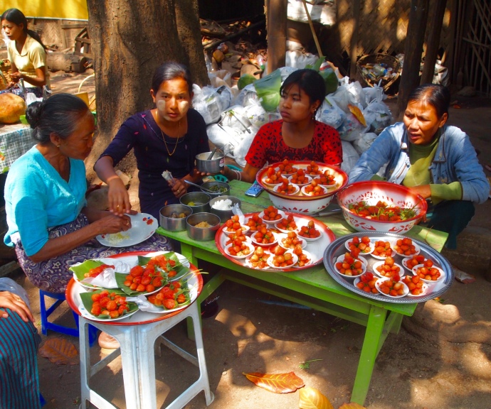 Burmese ladies selling strawberries