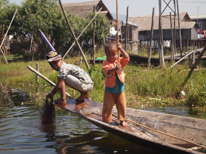 Burmese children on Inle Lake